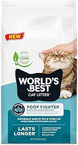 WORLD'S BEST CAT LITTER Poop Fighter Maximum Odor Defense, 15-Pounds - Natural Ingredients, Quick Clumping, Flushable, 99% Dust Free & Made in USA - Long-Lasting Odor Control & Easy Scooping